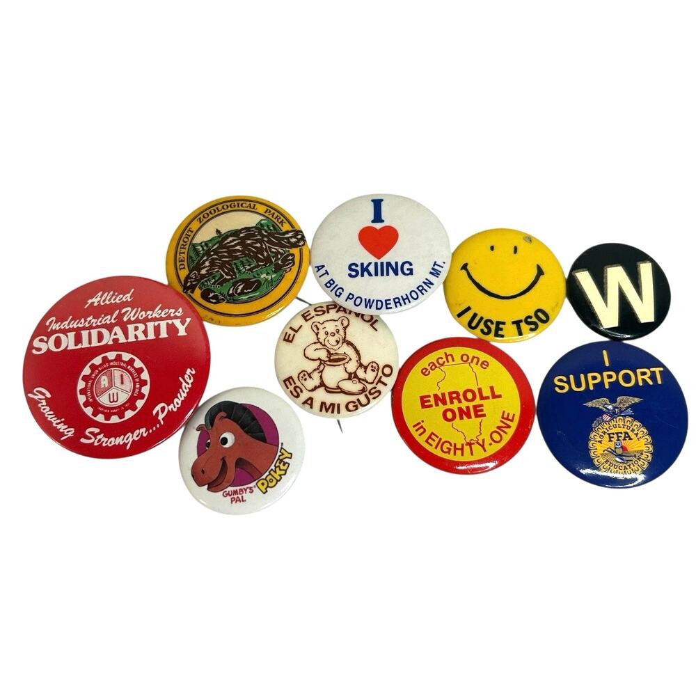 Vintage Pinback Buttons Lot Various Ages Various Subject Matter